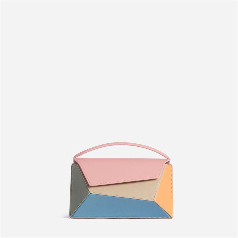 Women's bag geometric shape color contrast splicing handbag Small square bag shoulder handbags