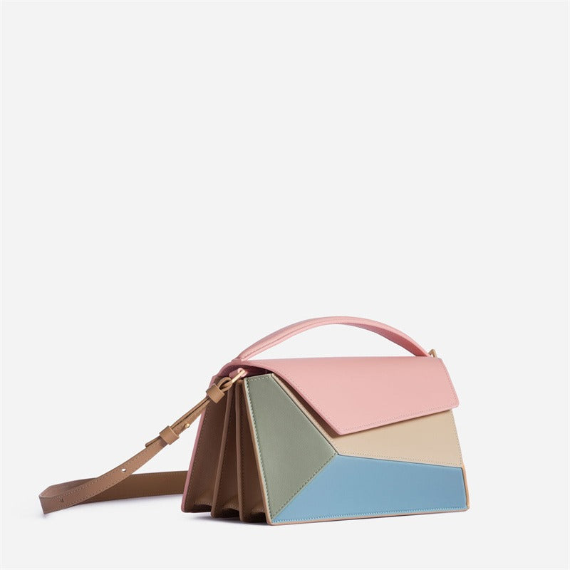 Women's bag geometric shape color contrast splicing handbag Small square bag shoulder handbags