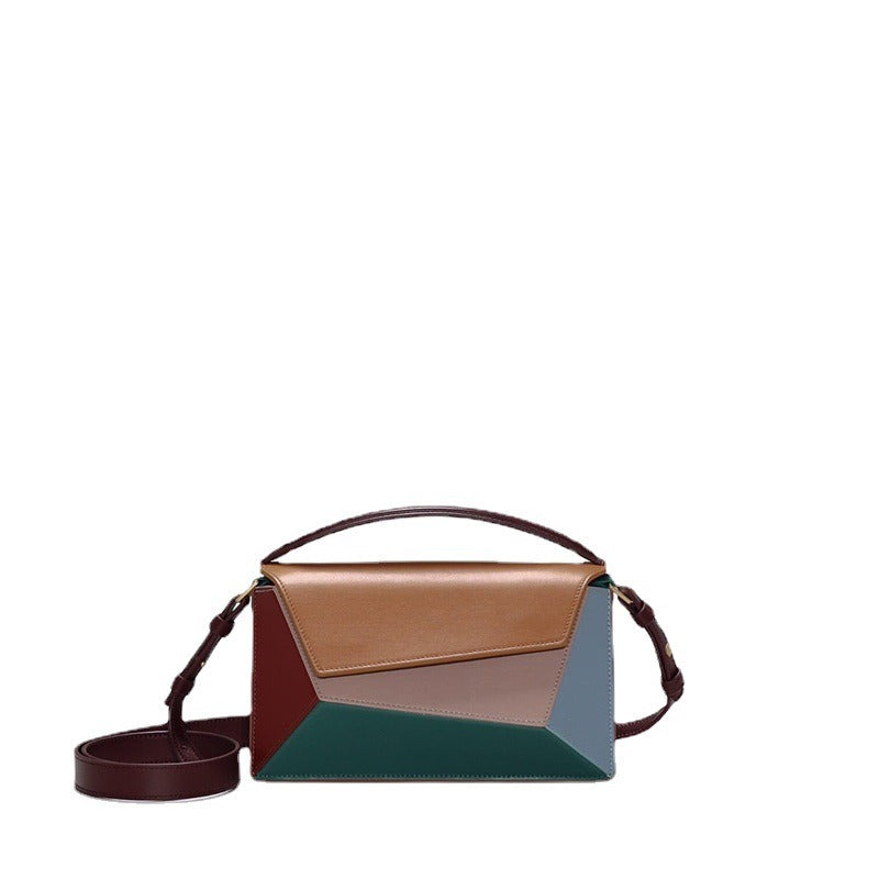 Women's bag geometric shape color contrast splicing handbag Small square bag shoulder handbags
