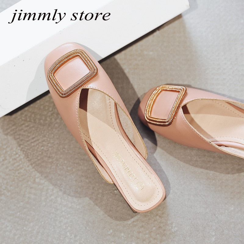 Designer Women Pumps Slippers Slip on Mules Low Heel Casual Shoes British Wooden Block Heels Summer Pumps Footwear