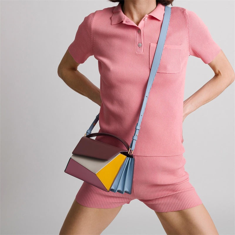 Women's bag geometric shape color contrast splicing handbag Small square bag shoulder handbags