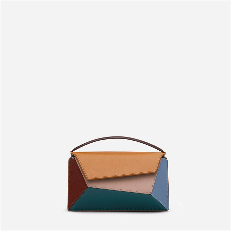 Women's bag geometric shape color contrast splicing handbag Small square bag shoulder handbags