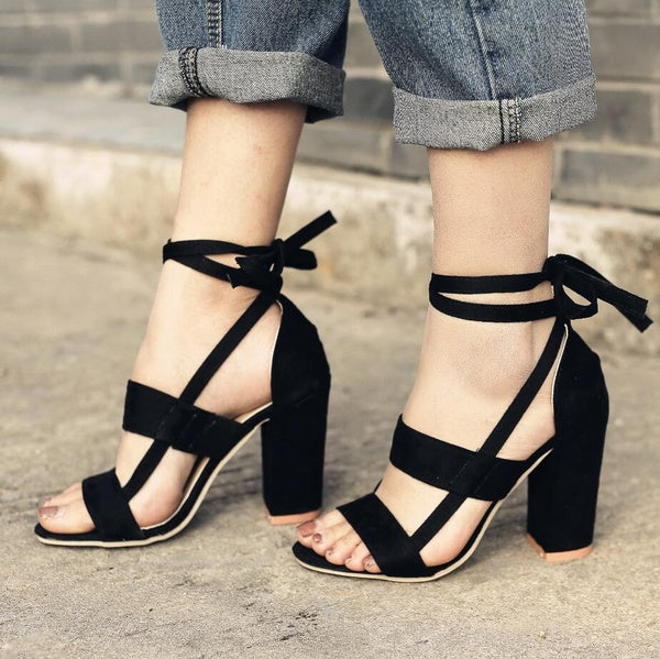 Cross Strap High Heel Thick Heel Plus Size women Shoes Sandals