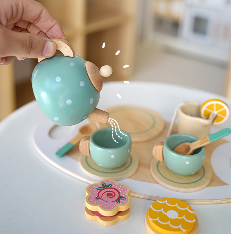 Children's Home Afternoon Tea Desserts Cake Sales Teapot Cups Tea Set. Wooden Christmas Toys Gifts.