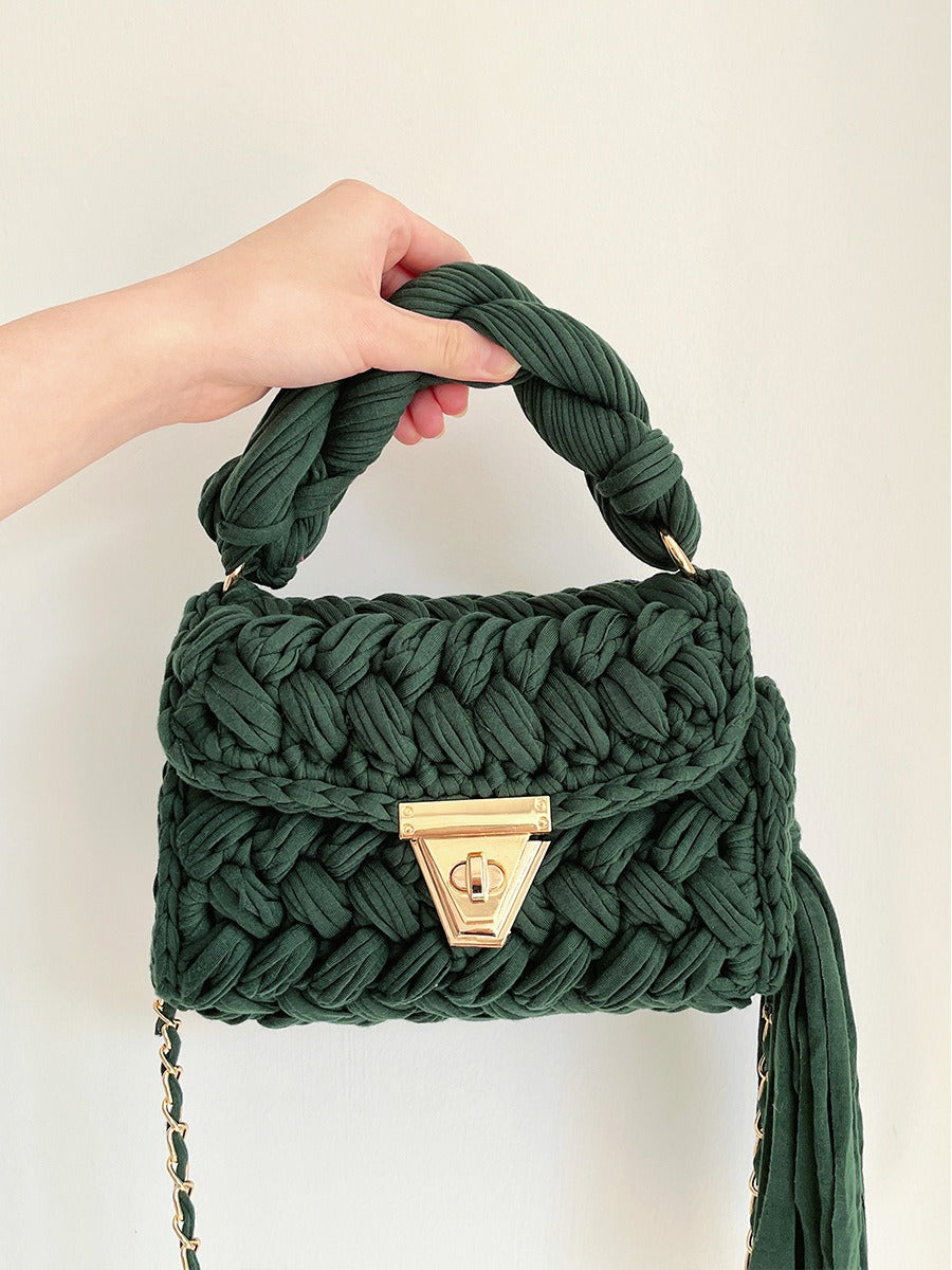 Hand woven bag. Crochet bag for women. Fried Dough Twists portable tassel bag.