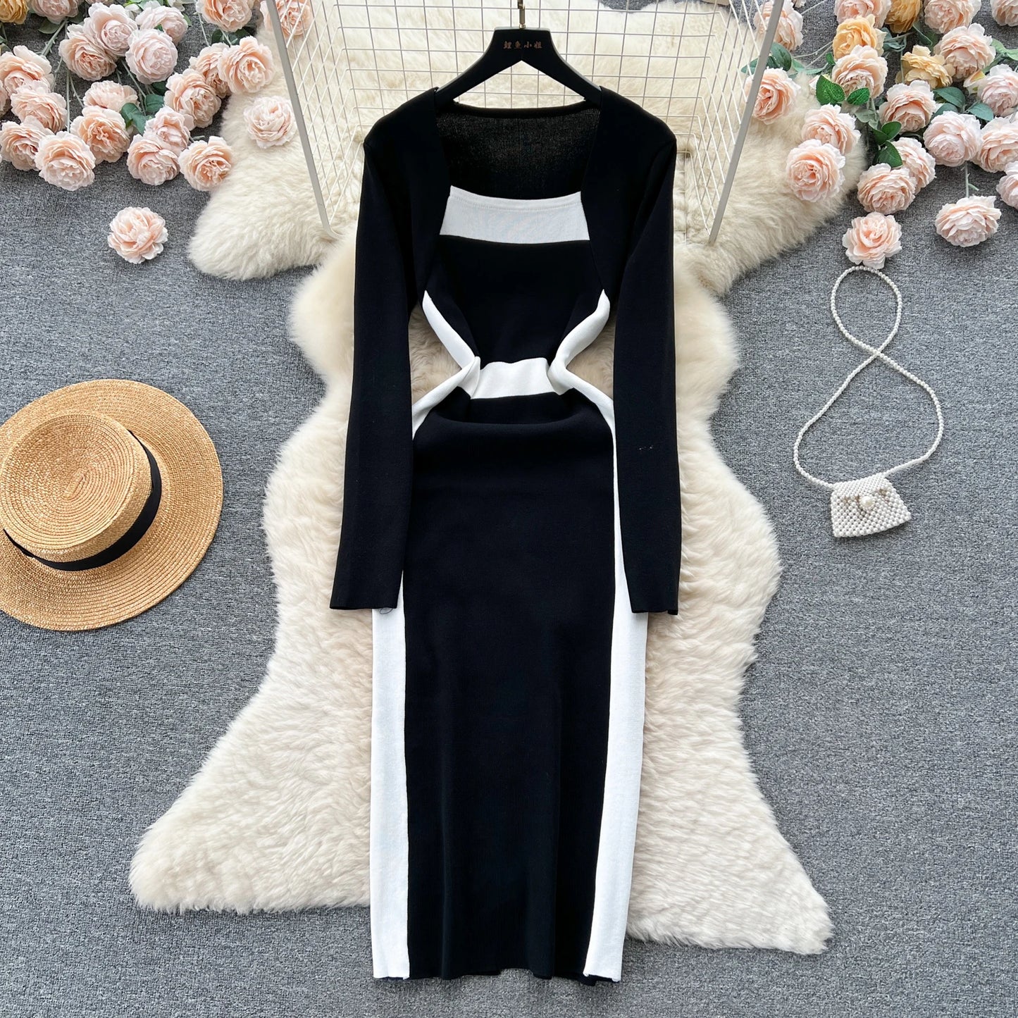 Women's long sleeves dress. Elegant bodycon for formal events.