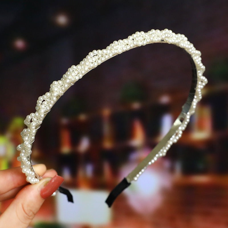 Bride's Hair Accessories. Women's Handwoven Knotty Pearl Headband.