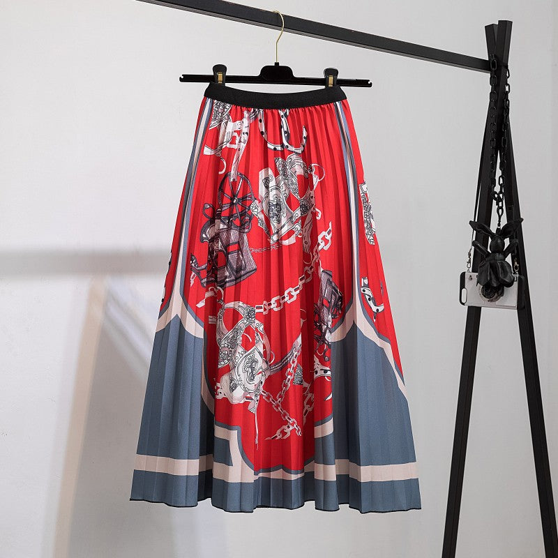 Skirt Women's Pleated Skirt Mid-Length Pleated Skirt