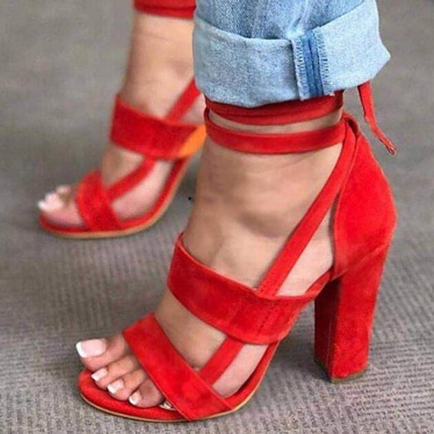 Cross Strap High Heel Thick Heel Plus Size women Shoes Sandals