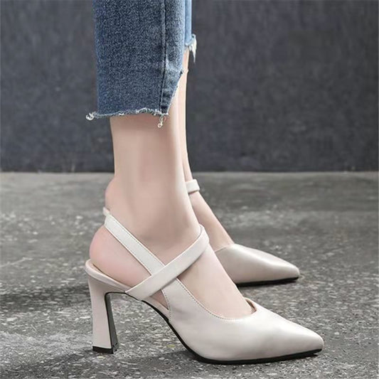 Summer New Sharp Headed Baotou Versatile Thick Heels with Mom's Sandals