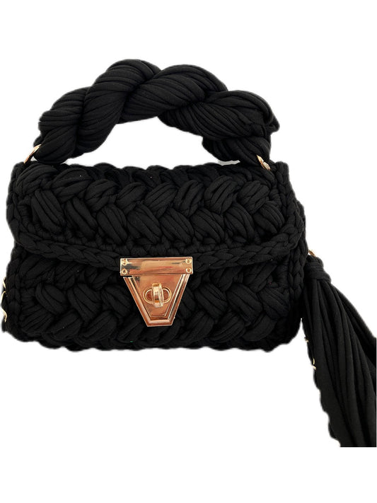 Hand woven bag. Crochet bag for women. Fried Dough Twists portable tassel bag.