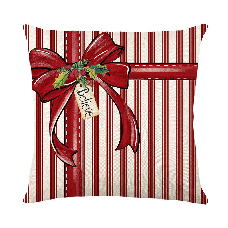 Christmas Pillow Cover Decoration Linen Printed Porch Courtyard Sofa Home Decoration Pillow Cover (excluding pillow core)