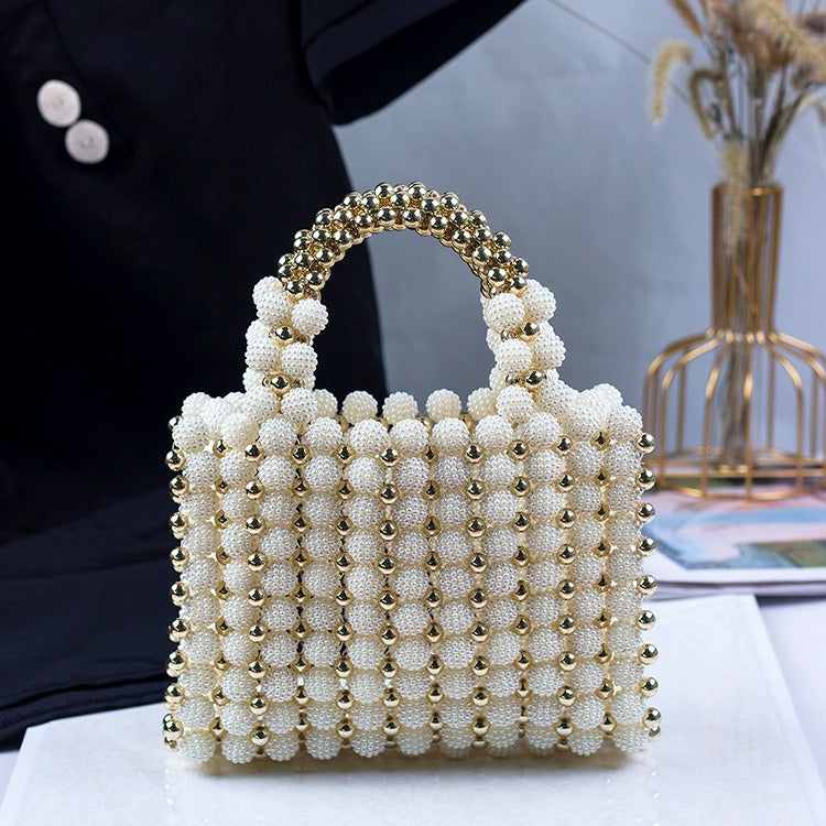 Bayberry Beaded Pearl Dinner Handbag. Handwoven Niche Design.