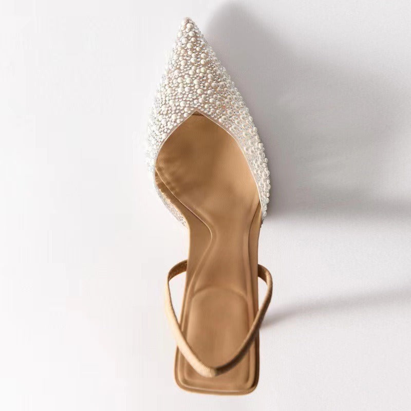 Pointed toe, Pearl Heels Women
 High-heeled Slingback