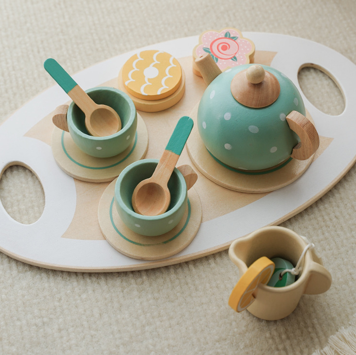 Children's Home Afternoon Tea Desserts Cake Sales Teapot Cups Tea Set. Wooden Christmas Toys Gifts.