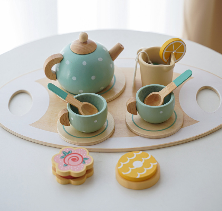 Children's Home Afternoon Tea Desserts Cake Sales Teapot Cups Tea Set. Wooden Christmas Toys Gifts.