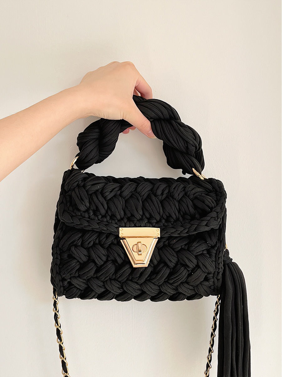 Hand woven bag. Crochet bag for women. Fried Dough Twists portable tassel bag.