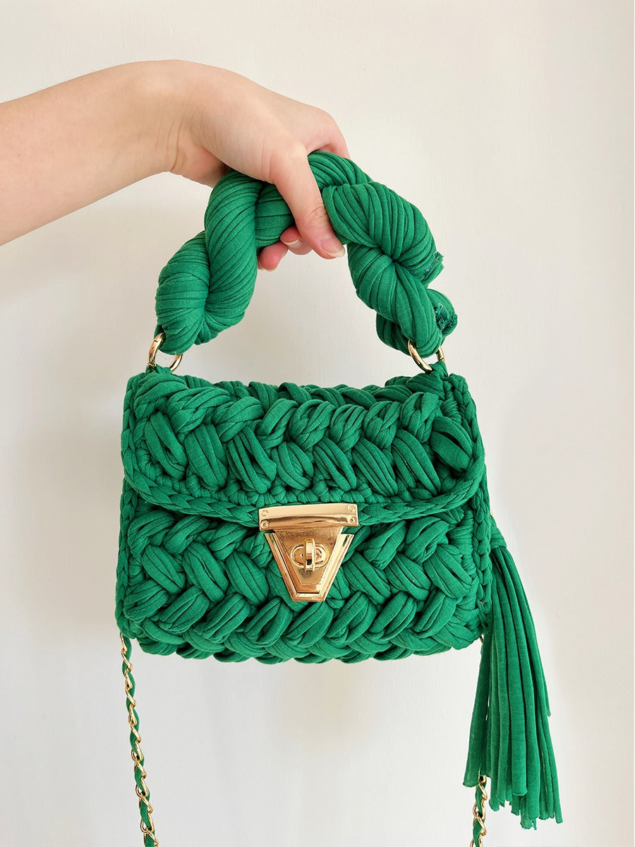 Hand woven bag. Crochet bag for women. Fried Dough Twists portable tassel bag.