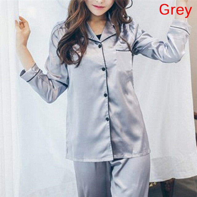 2 Piece Set Loungewear Womens Silk Satin Pajamas. Long Sleeve.