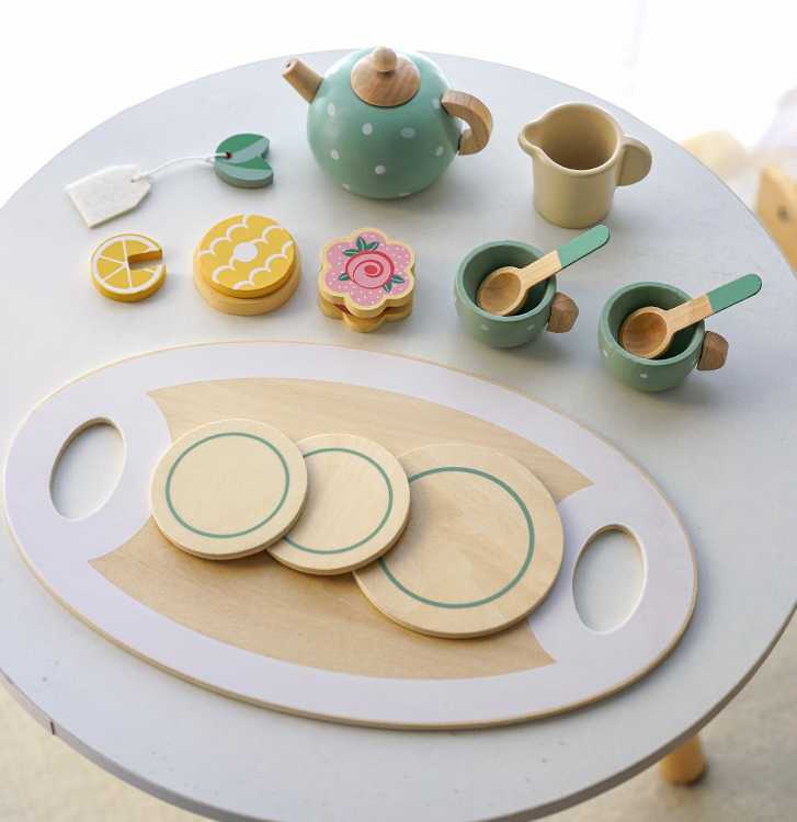 Children's Home Afternoon Tea Desserts Cake Sales Teapot Cups Tea Set. Wooden Christmas Toys Gifts.