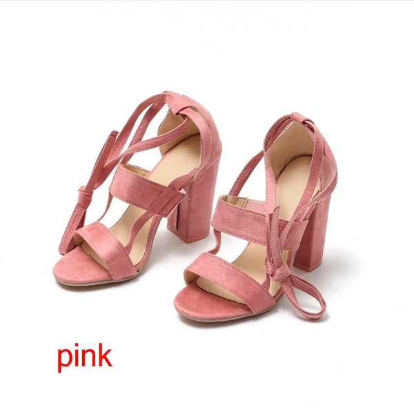 Cross Strap High Heel Thick Heel Plus Size women Shoes Sandals