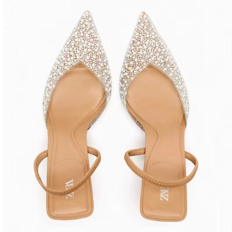 Pointed toe, Pearl Heels Women
 High-heeled Slingback