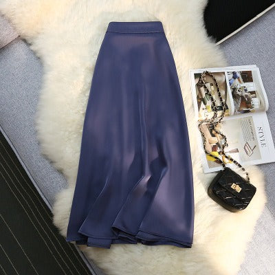 Elegant Ladies A Line Zipper Back Elastic Luxury Midi Skirt