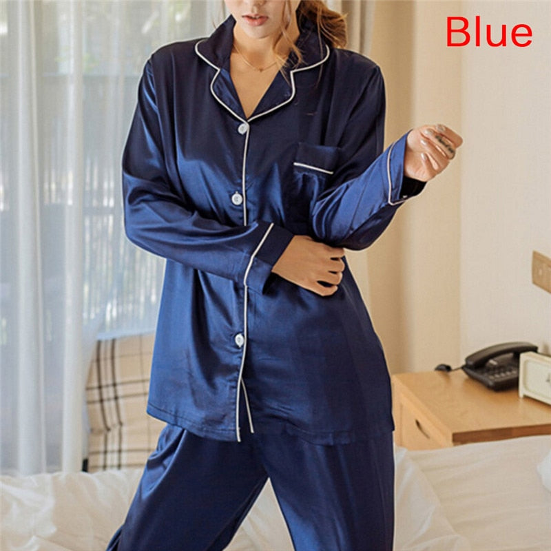 2 Piece Set Loungewear Womens Silk Satin Pajamas. Long Sleeve.