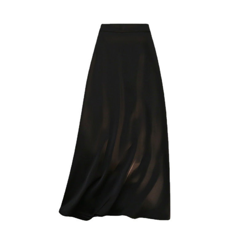 Elegant Ladies A Line Zipper Back Elastic Luxury Midi Skirt