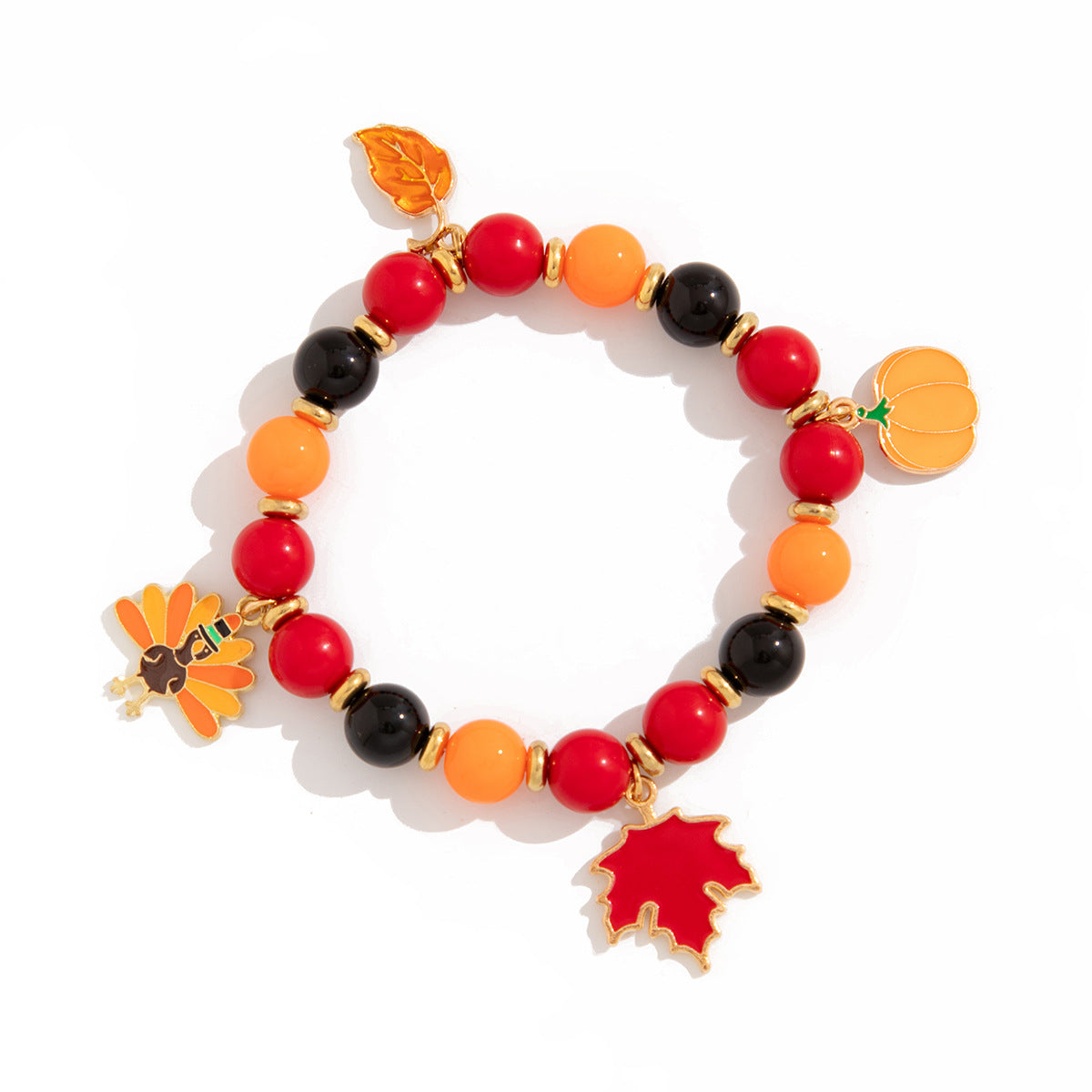 Thanksgiving Creative Maple Leaf Pendant. Alloy Bracelet. Personalized Letter Pumpkin Bead Bracelet.