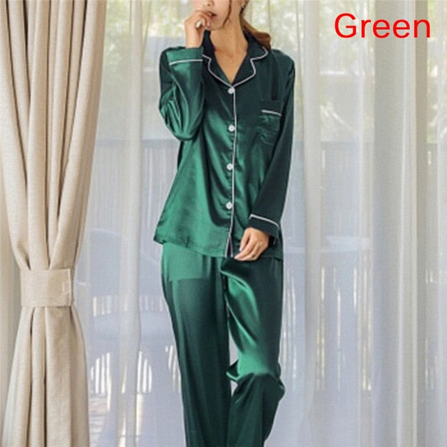 2 Piece Set Loungewear Womens Silk Satin Pajamas. Long Sleeve.